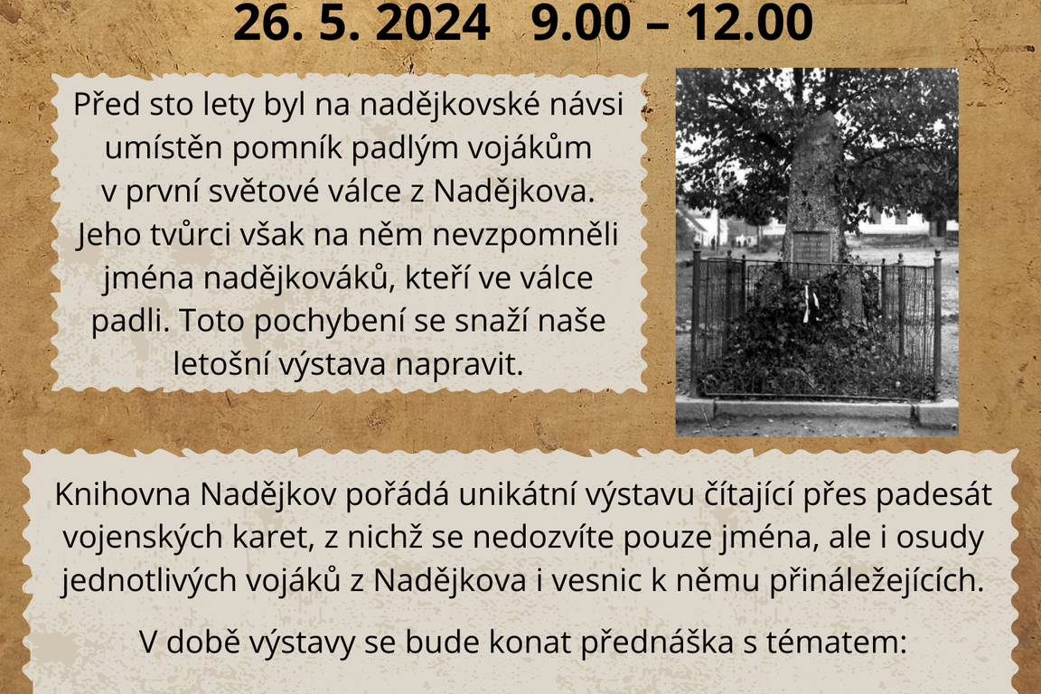 Přednáška padlí vojáci v 1. světové válce na Nadějkovsku